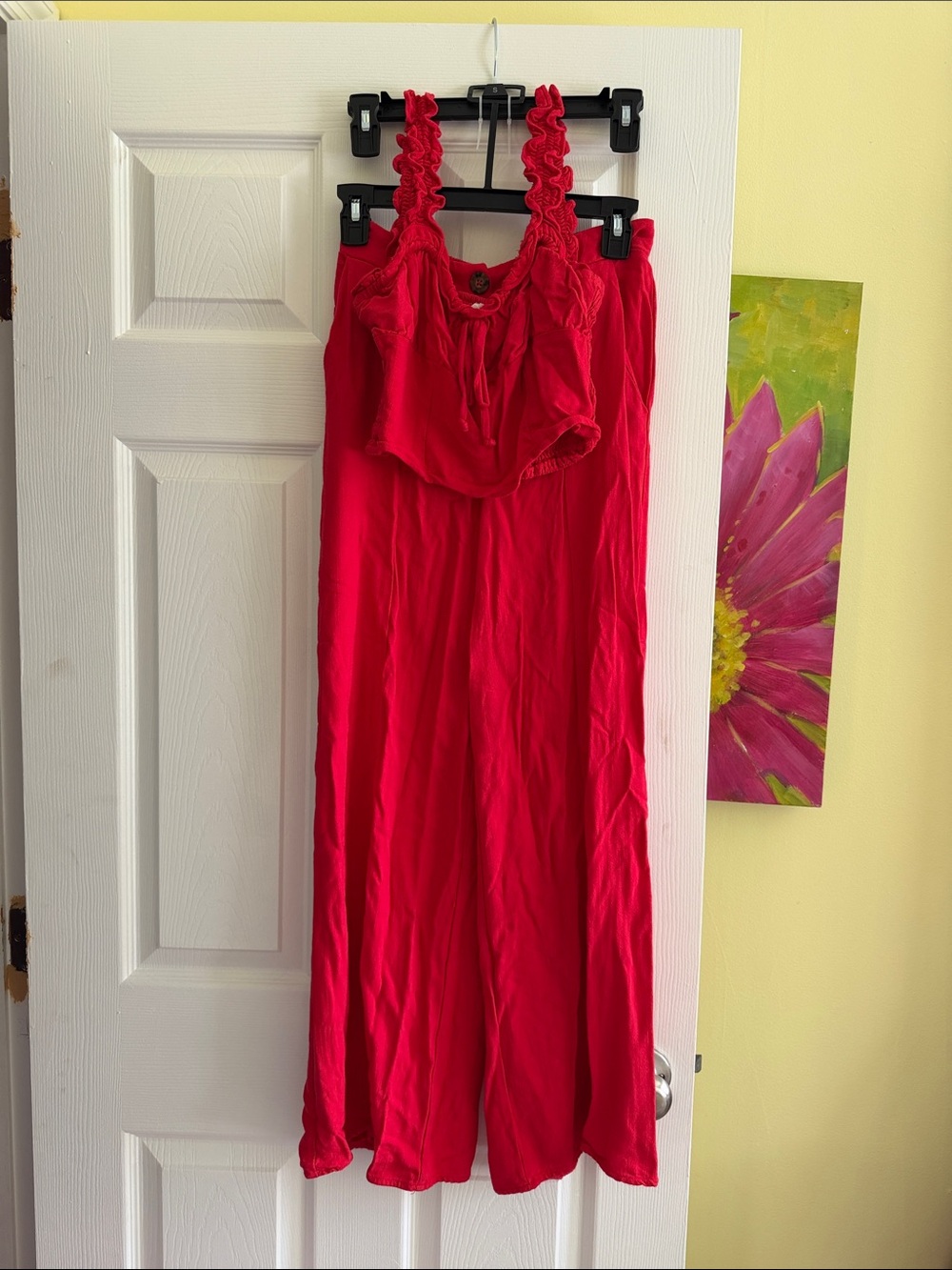 Sienna Sky Red Maxi Jumpsuit with Ruffle Straps